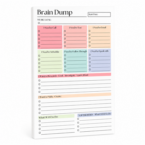 🧠 ADHD Brain Dump Notepad – Organize Tasks & Priorities | 50 Sheets ✅