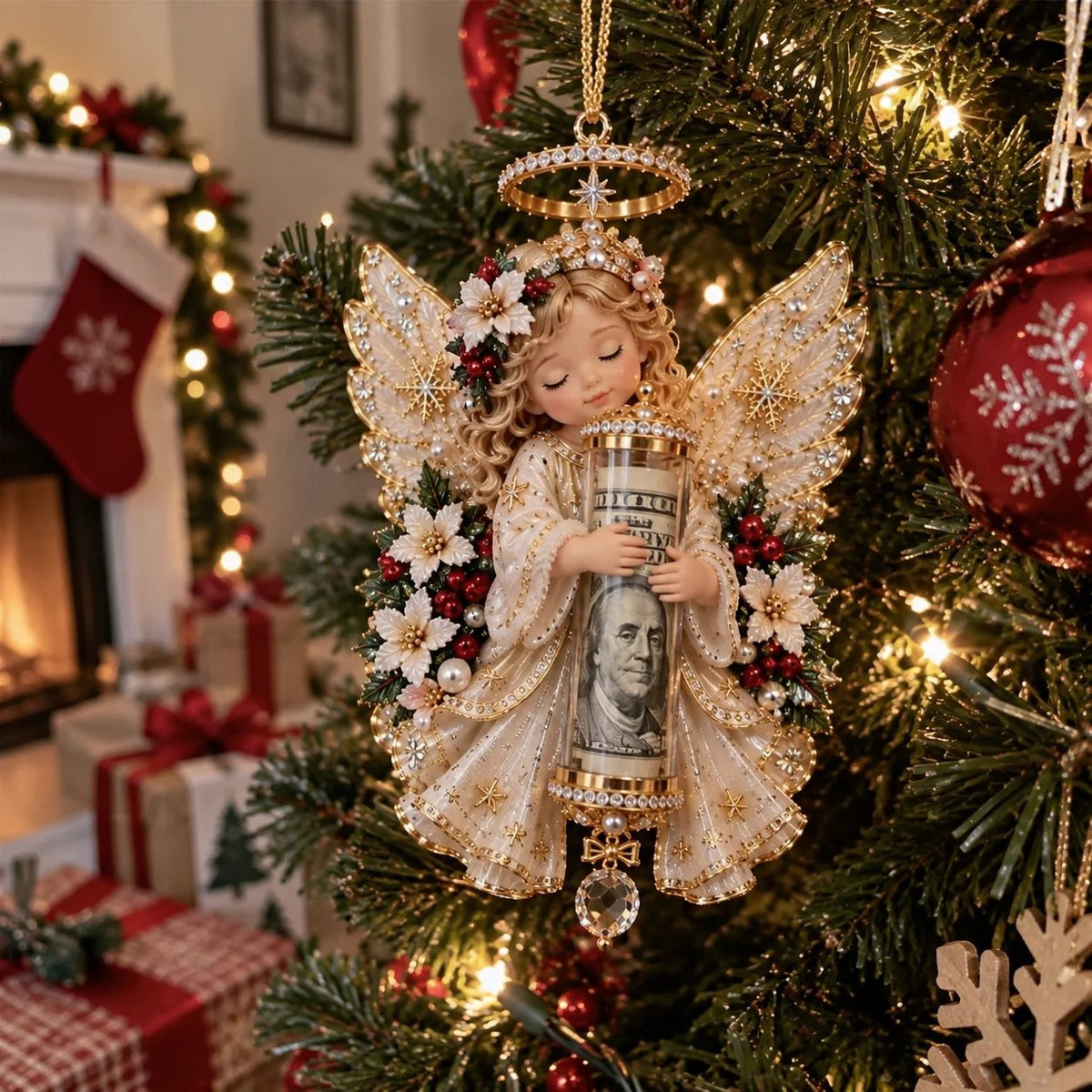 ⏰ LAST DAY SALE 49% OFF! 👼💵 3D Angel Christmas Cash Gift Ornament – Holiday Money Holder Keepsake ✨