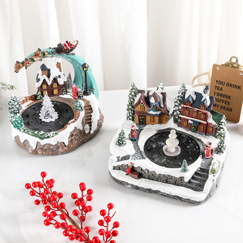 🌲Musical Christmas Village Water Fountain – Rotating LED Lighted Snow Scene Music Box