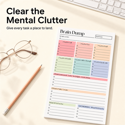 🧠 ADHD Brain Dump Notepad – Organize Tasks & Priorities | 50 Sheets ✅