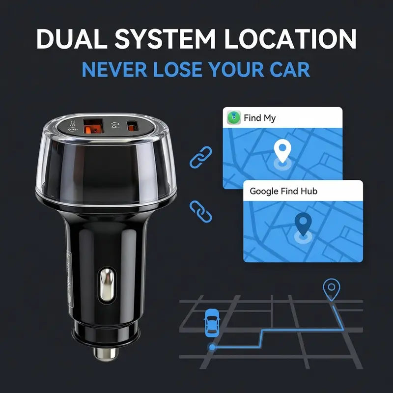 2-in-1 Compact Car Charger GPS Tracker Adapter - 50W Fast Charging USB-C Device