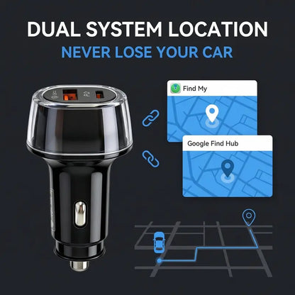 2-in-1 Compact Car Charger GPS Tracker Adapter - 50W Fast Charging USB-C Device