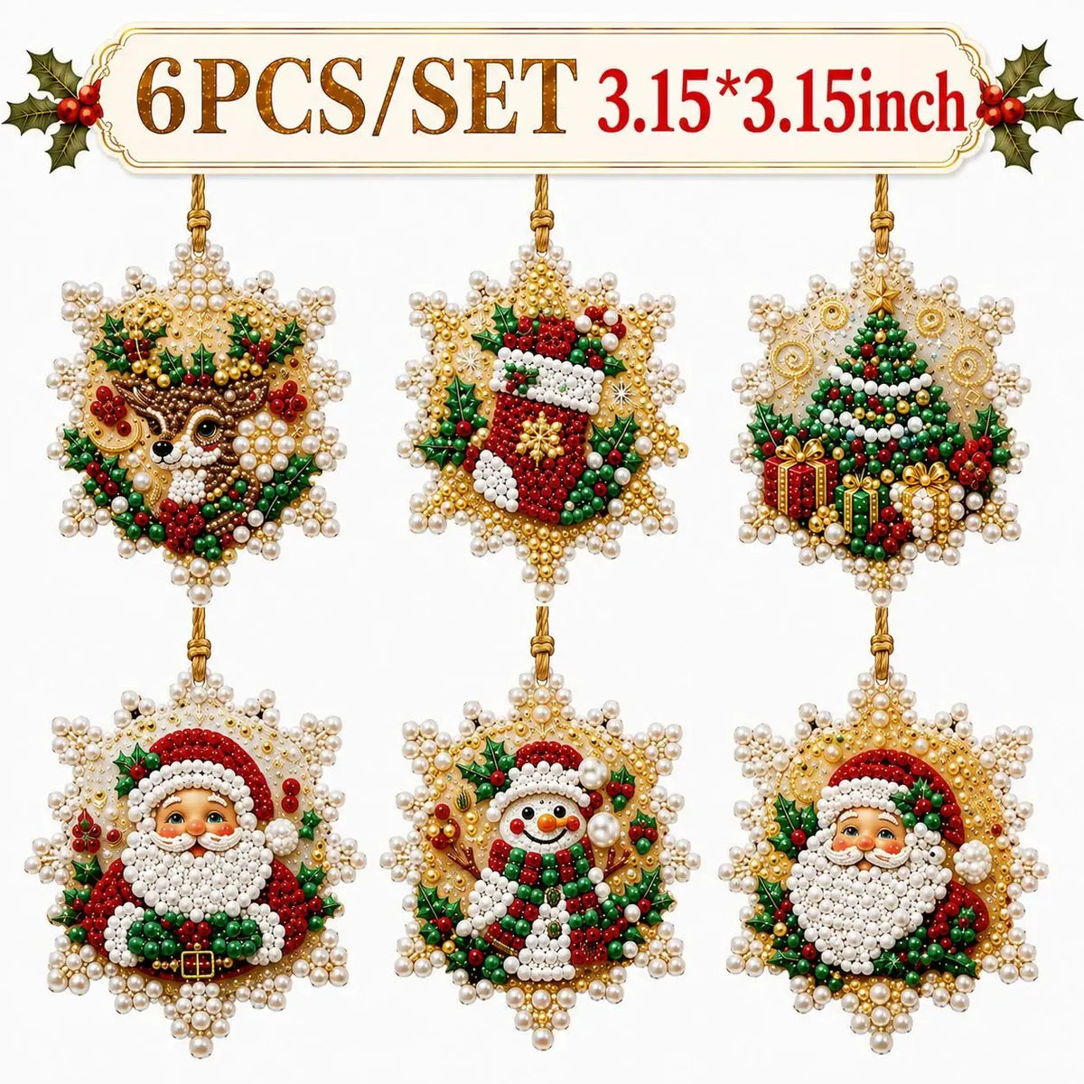 🔥🎁6Pcs/12Pcs Christmas DIY Diamond Painting Ornaments Kit, Xmas Tree Hanging Pendant🎄