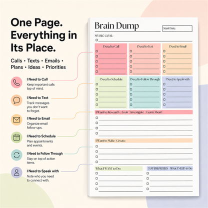 🧠 ADHD Brain Dump Notepad – Organize Tasks & Priorities | 50 Sheets ✅