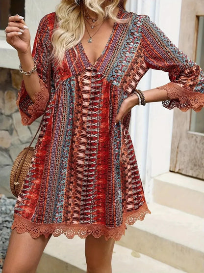 Women's Bohemian Print V-Neck Dress