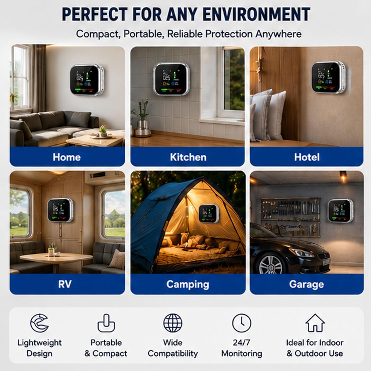 ⚡️2026 New Portable Environment Detector with HD Display Temperature Humidity, 5-in-1 Plug in Sensors, Built-in Battery for Home, RV, Hotel, Camping, Car, Travel 1PCS