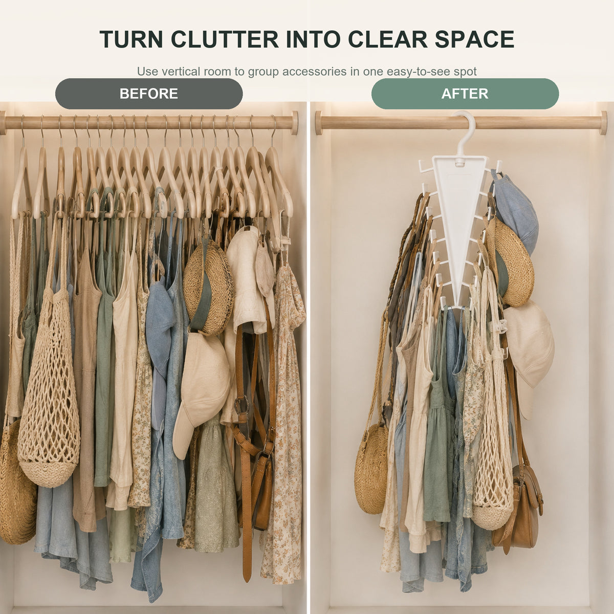 🧺 V-Shaped 12-Hook Closet Organizer – 360° Rotating Double-Sided Space Saver