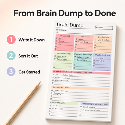 🧠 ADHD Brain Dump Notepad – Organize Tasks & Priorities | 50 Sheets ✅