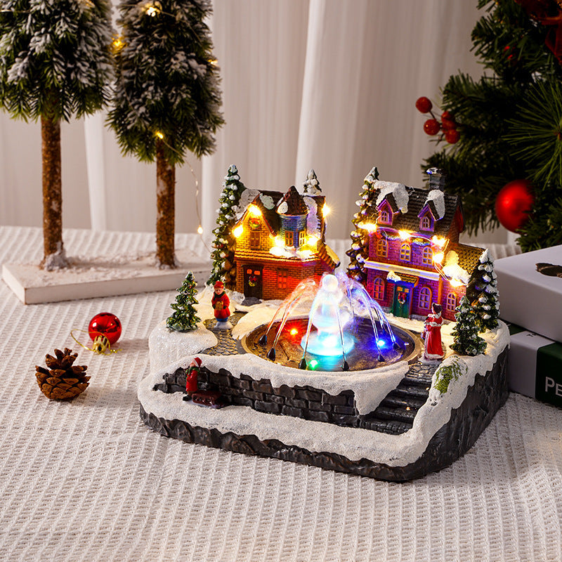 🌲Musical Christmas Village Water Fountain – Rotating LED Lighted Snow Scene Music Box