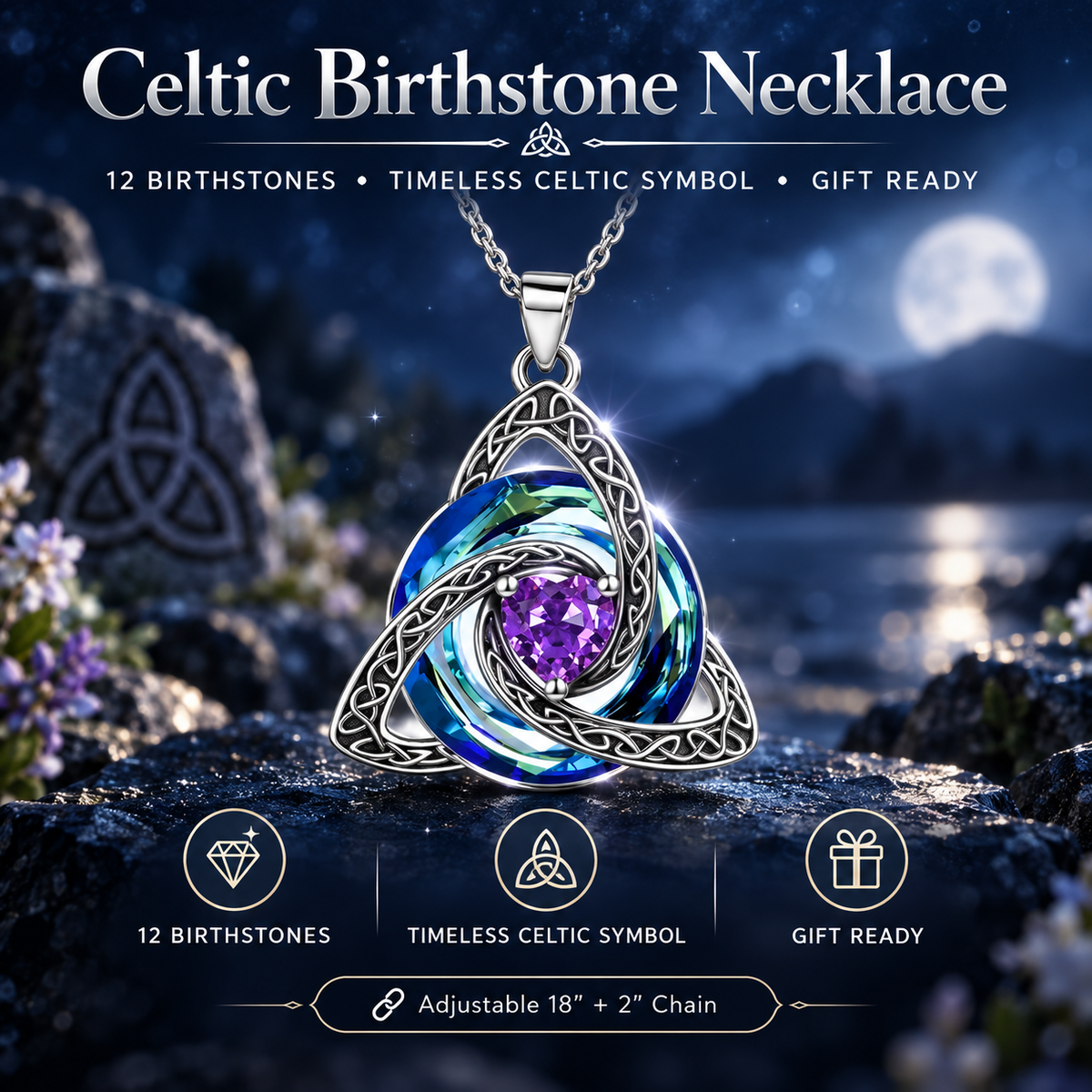 Birthstone Celtic Knot Necklace for Women