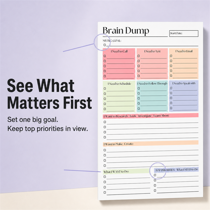 🧠 ADHD Brain Dump Notepad – Organize Tasks & Priorities | 50 Sheets ✅