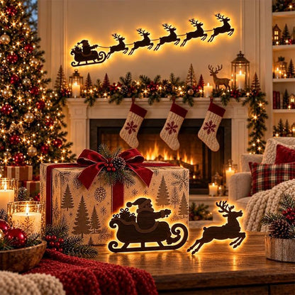 Reindeer Sleigh Press On – Lighted Christmas Wall Decor, Easy No-Tool Install