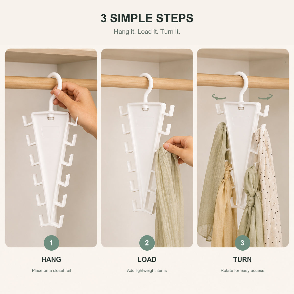 🧺 V-Shaped 12-Hook Closet Organizer – 360° Rotating Double-Sided Space Saver