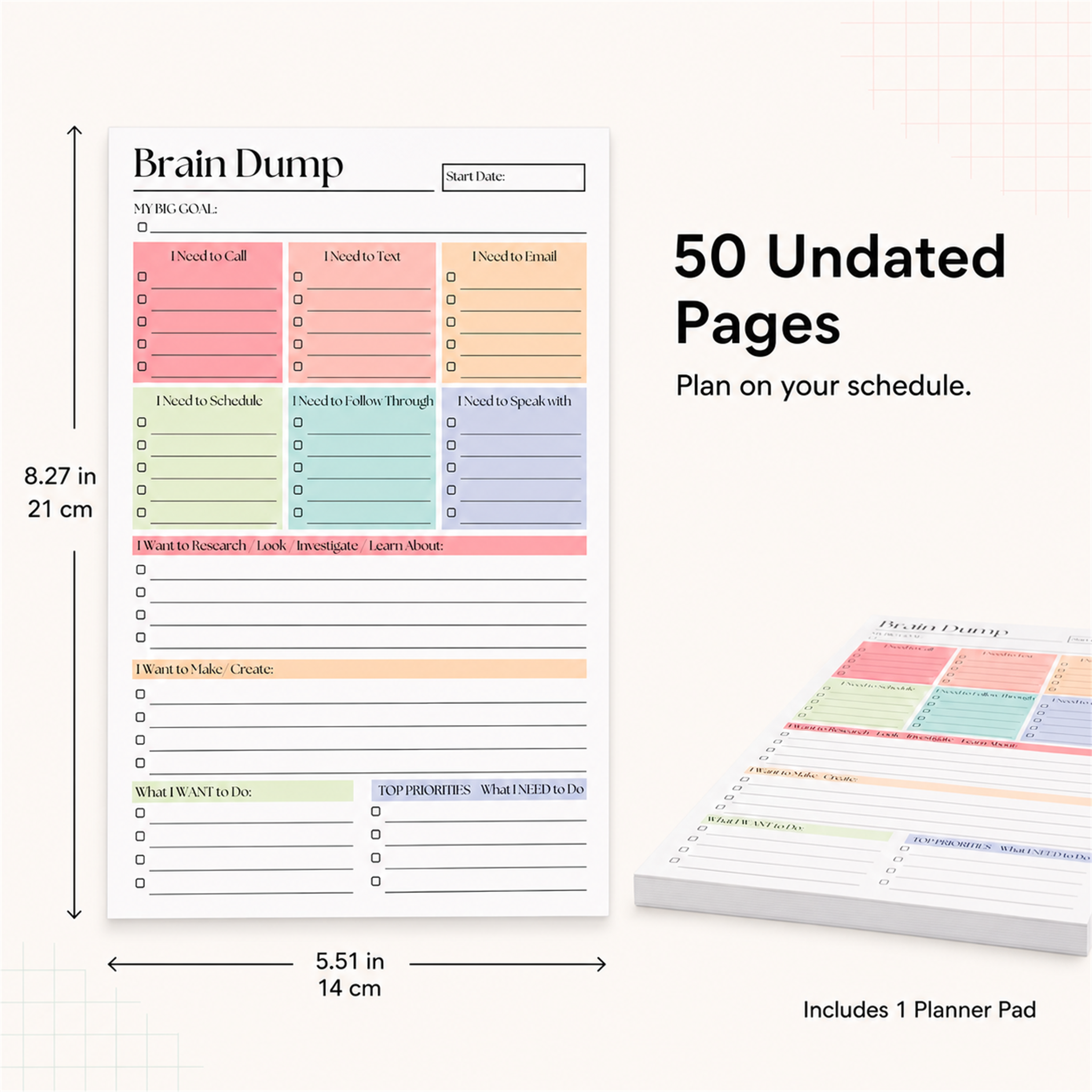 🧠 ADHD Brain Dump Notepad – Organize Tasks & Priorities | 50 Sheets ✅
