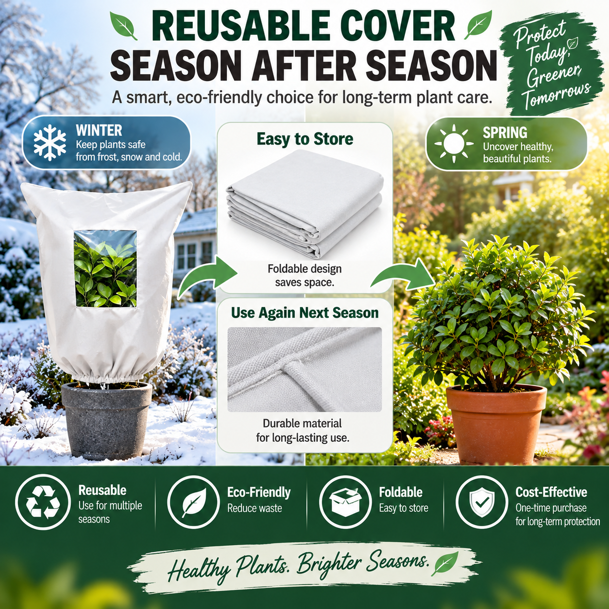 🌿 WINTER GARDEN ESSENTIAL | Plant Frost Protection Cover – Breathable Reusable Cover for Shrubs, Pots & Young Trees