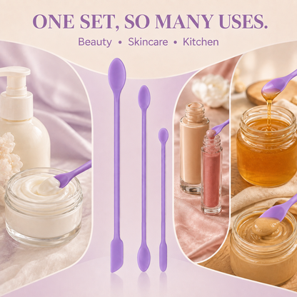 ✨ 3-Piece Mini Silicone Spatula Set – Double-Ended Jar & Makeup Scrapers 💜