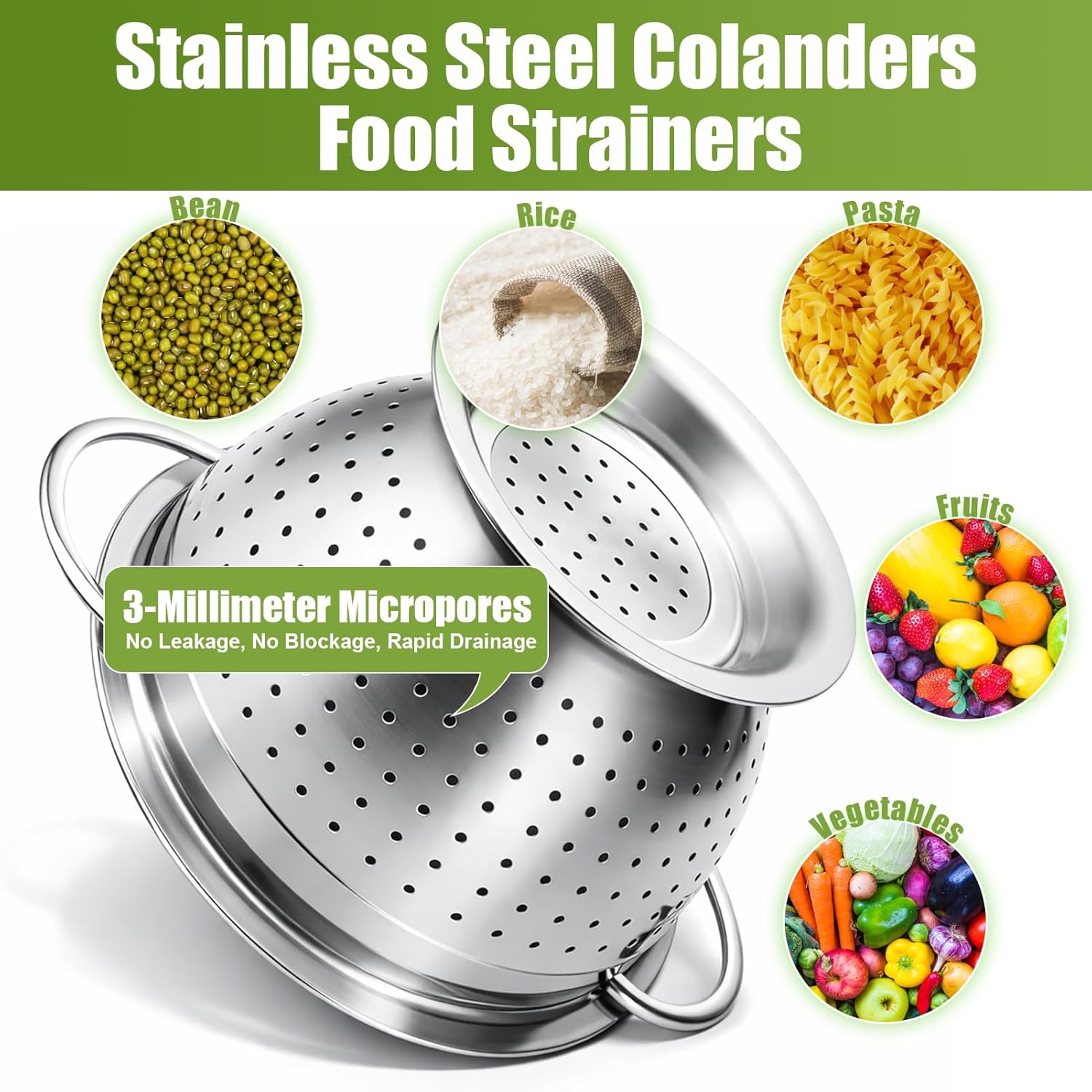 Colander and Strainer Self Drainer Base Plate Stainless Steel for Kitchen