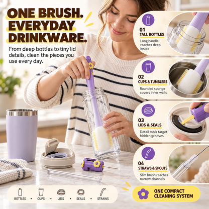🧼 5-in-1 Bottle & Cup Cleaning Brush – Clean Every Hidden Corner