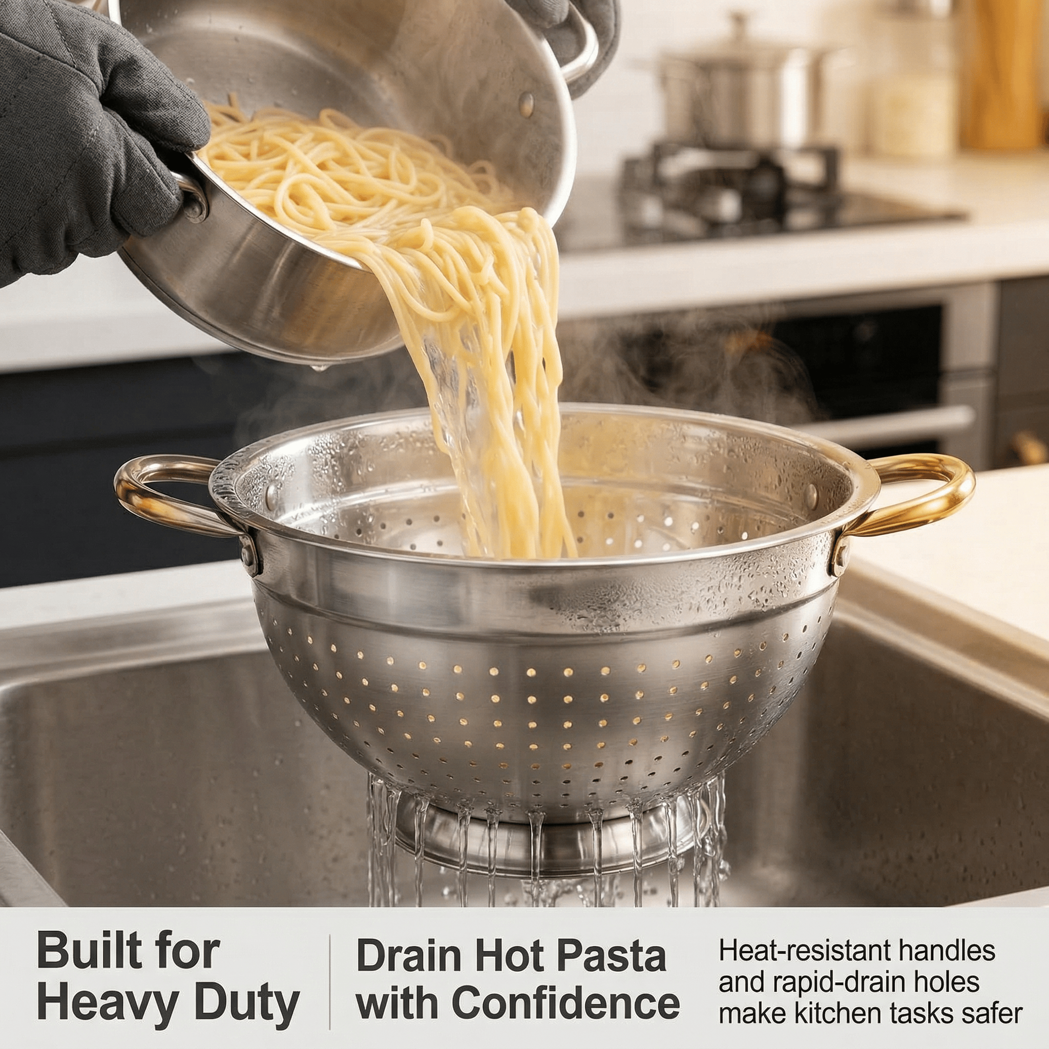 Colander and Strainer Self Drainer Base Plate Stainless Steel for Kitchen