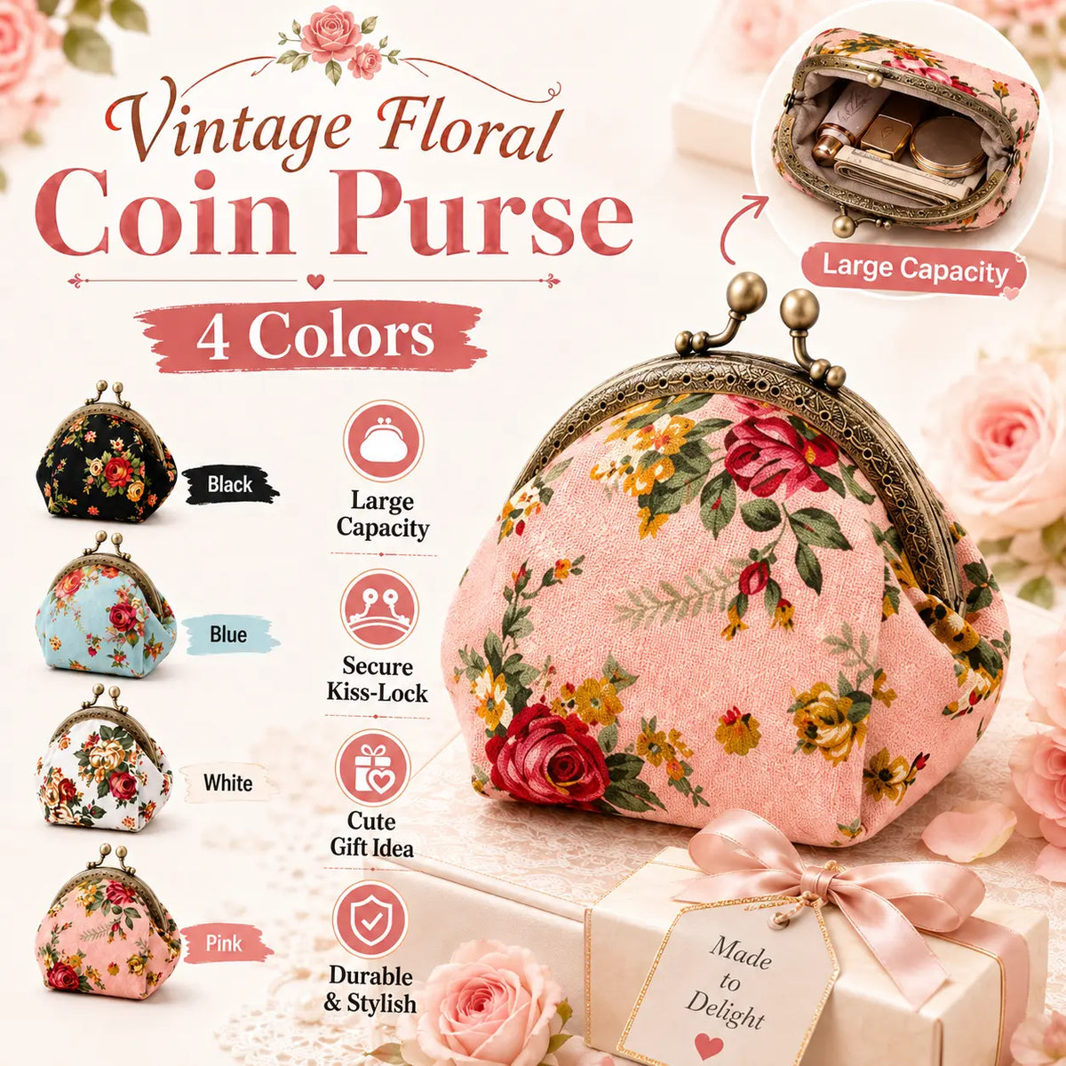 🌸 Cute Vintage Floral Coin Purse for Women 👛