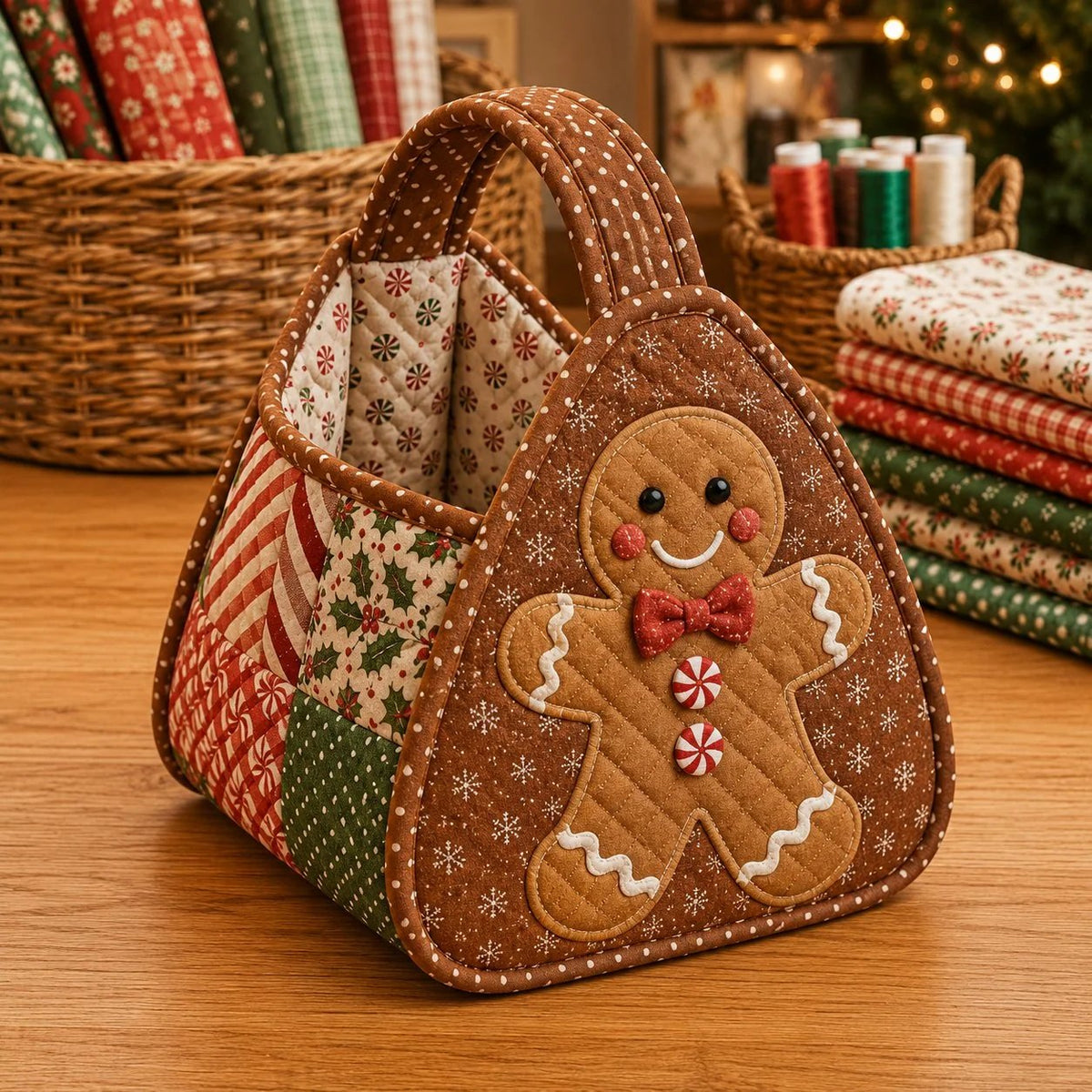 💯⏳  49% OFF – 🎄 Christmas Character Quilted Carry Basket | Padded Patchwork Fabrics, Layered Appliqué & Soft Carry Handle in DIY Kit or Ready-Made Styles 🎁✨