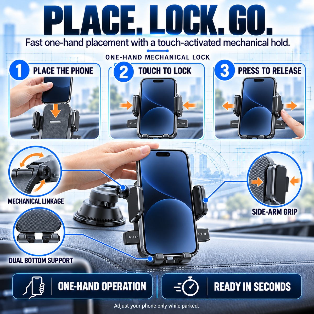 🚗 Vacuum Suction Waterfall Car Phone Mount – Foldable Multi-Angle One-Hand Lock