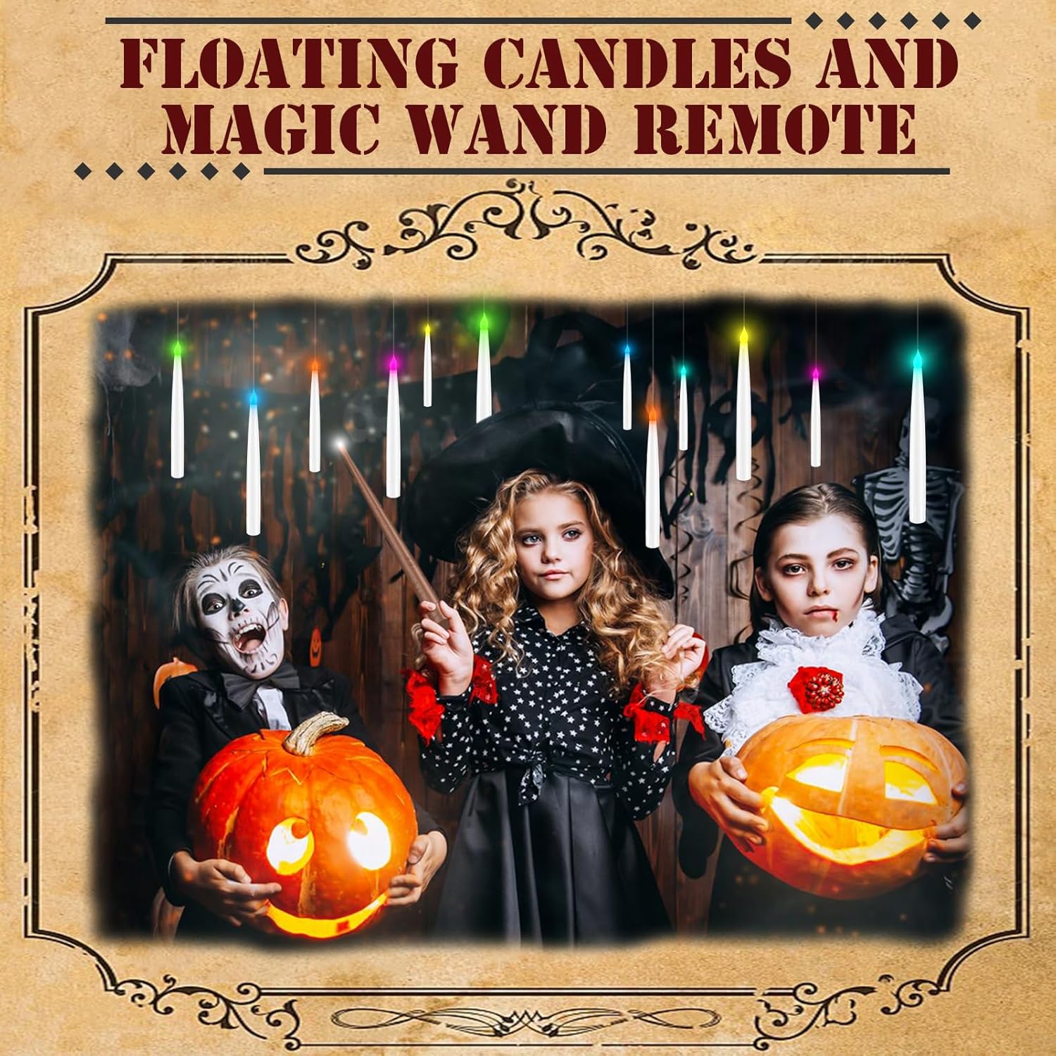 🕯️Magic Wand Remote Floating Candles – Flameless LED Hanging Candles for Christmas & Halloween Decor
