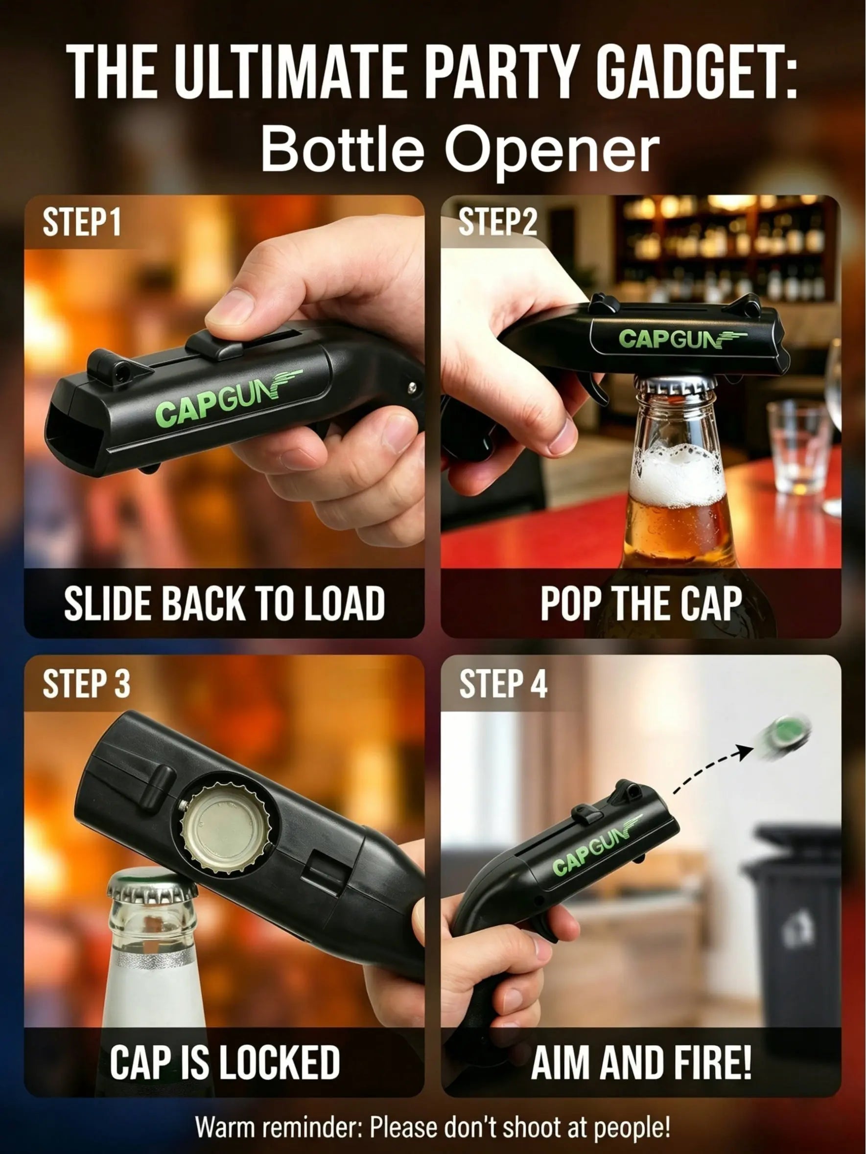 🍺🍺Ultimate Bottle Opener for Men – One-Press Spring-Loaded Opener for Home Bar & Kitchen