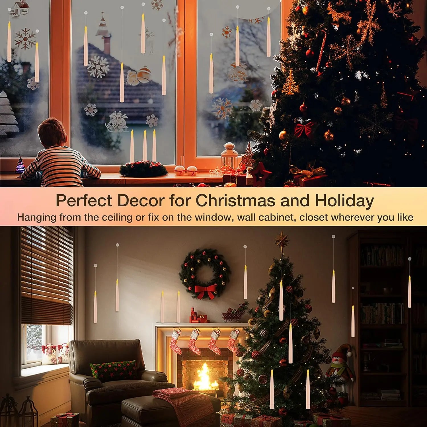 🕯️Magic Wand Remote Floating Candles – Flameless LED Hanging Candles for Christmas & Halloween Decor