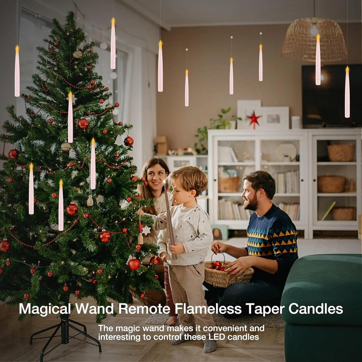 🕯️Magic Wand Remote Floating Candles – Flameless LED Hanging Candles for Christmas & Halloween Decor