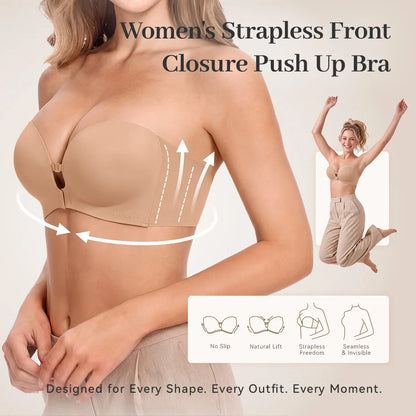 All-Day Non-Slip Front Closure Strapless Bra | Multi-Way Support