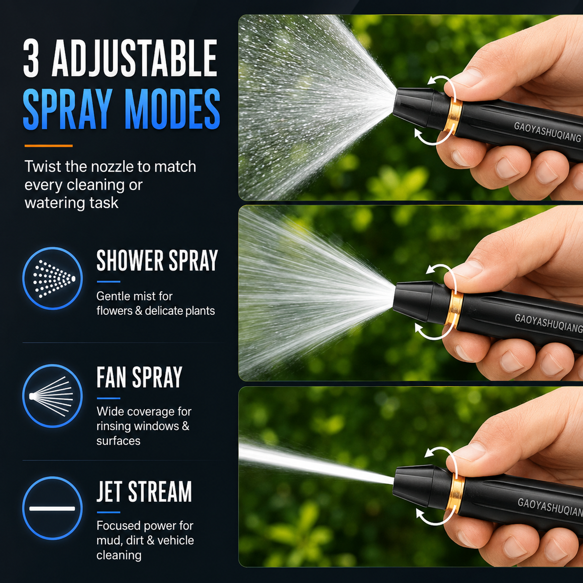 🤩BUY 3 FREE 2🚗Adjustable Twist Jet Hose Nozzle | Compact Outdoor Cleaning Sprayer