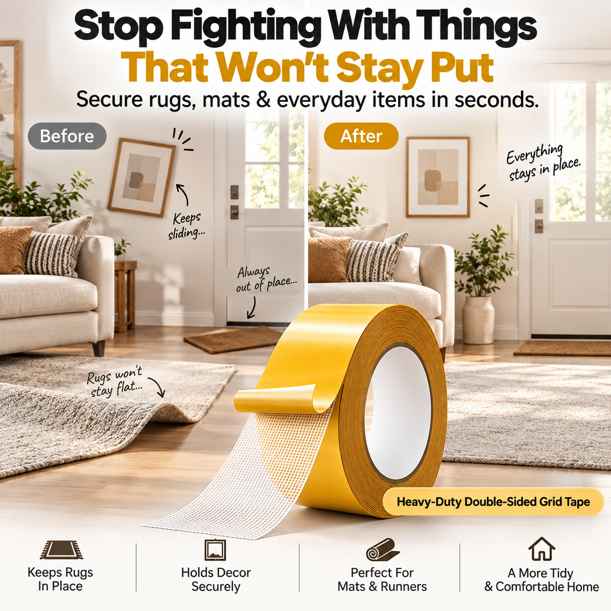 🔥 Heavy-Duty Double-Sided Grid Tape – Strong Hold, Easy Tear & Clean Removal