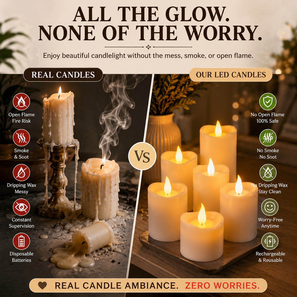 🕯️ Rechargeable Flameless LED Candles with Remote & Timer – Cozy Flickering Glow for Home & Holiday Decor