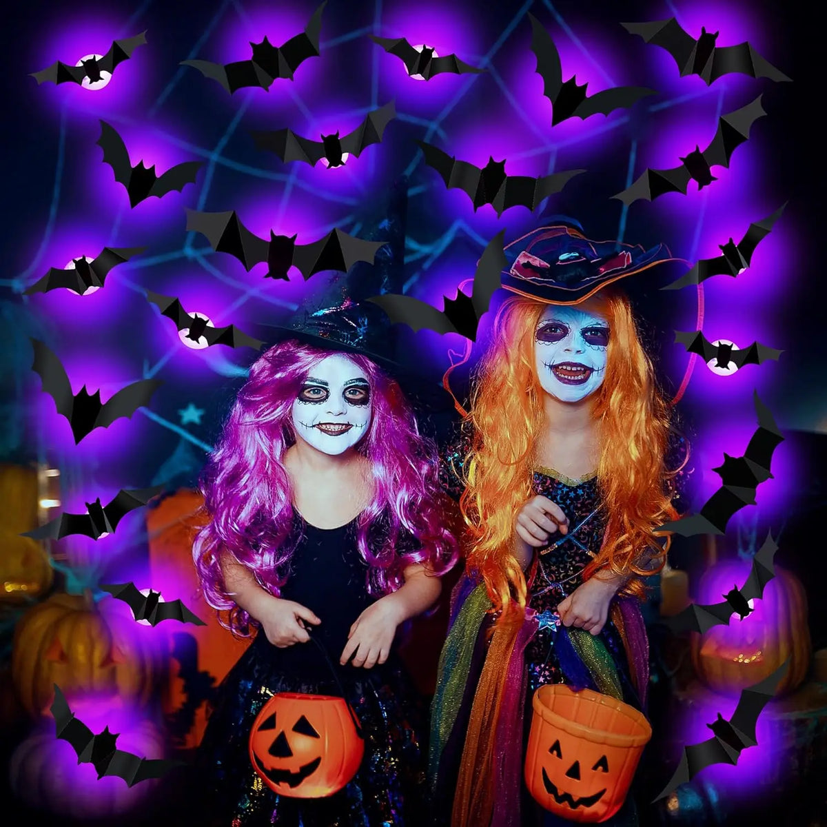 🦇🦇Create a Spooky Glow – 36PCS Purple LED 3D Bats for Halloween Décor