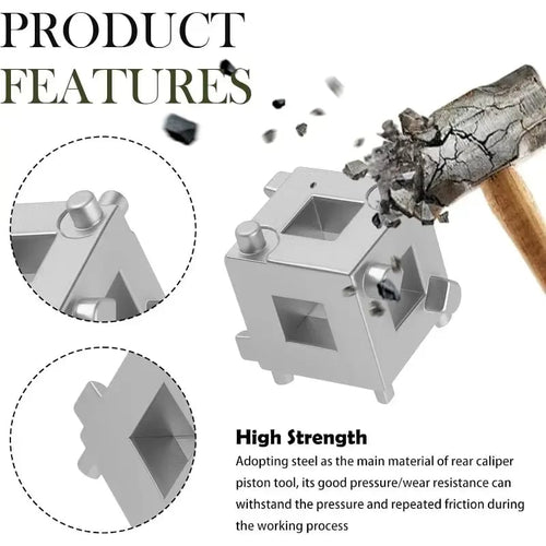 🚗 6-Side Brake Caliper Piston Rewind Tool | 3/8" Drive Rear Brake Compression Tool for Disc Brake Pad Replacement | High-Strength Carbon Steel