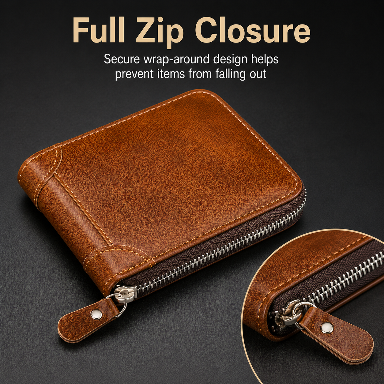 🔥LAST DAY 49% OFF🔥💼 Men Retro PU Leather Zip Wallet, Bifold Card Coin Purse