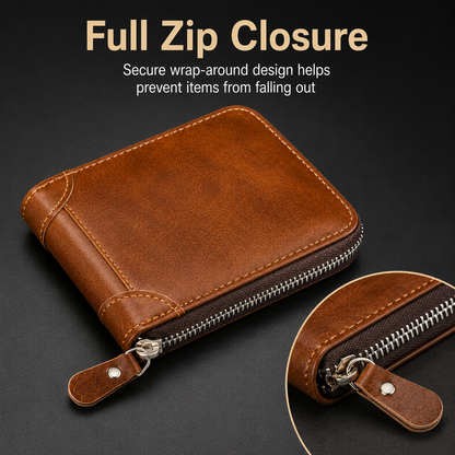 🔥LAST DAY 49% OFF🔥💼 Men Retro PU Leather Zip Wallet, Bifold Card Coin Purse