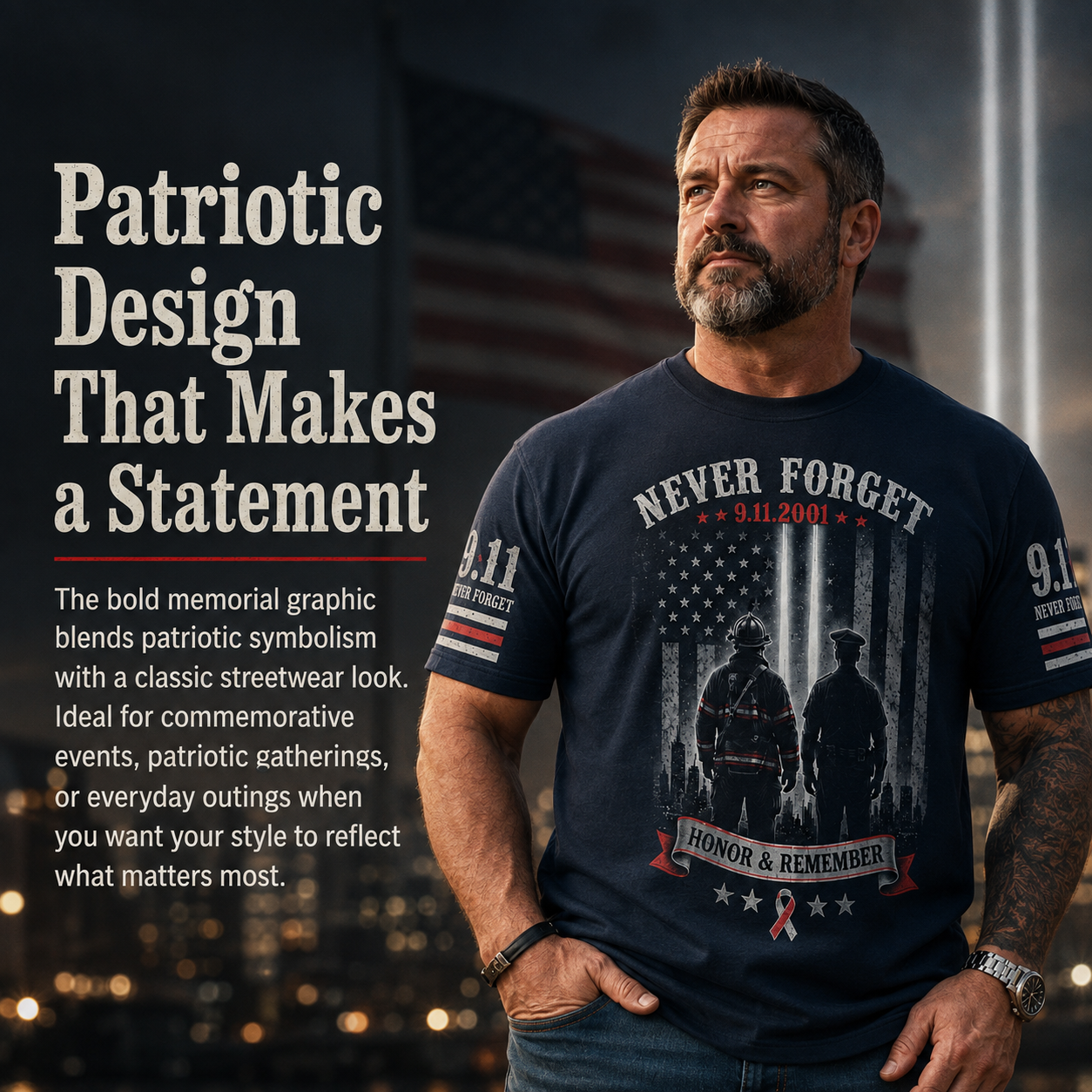 🕊️ 9/11 Memorial Tribute T-Shirt – Twin Towers, Eagle and American Flag Design 🇺🇸 🦅