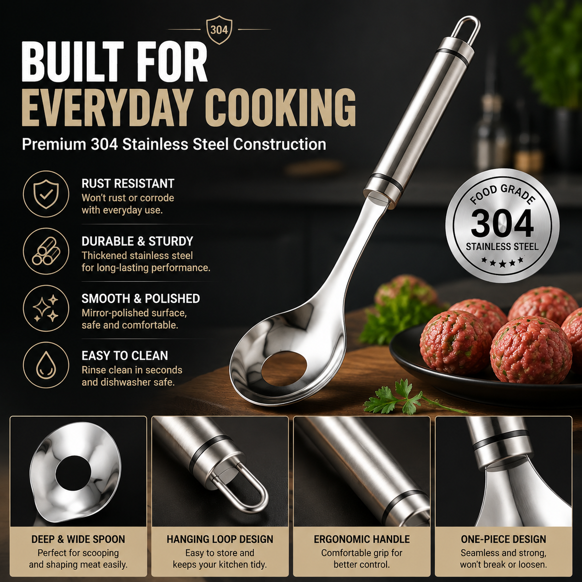 2PCS-Stainless Steel Meatball Maker Spoon – Make Perfect Meatballs Without Messy Hands