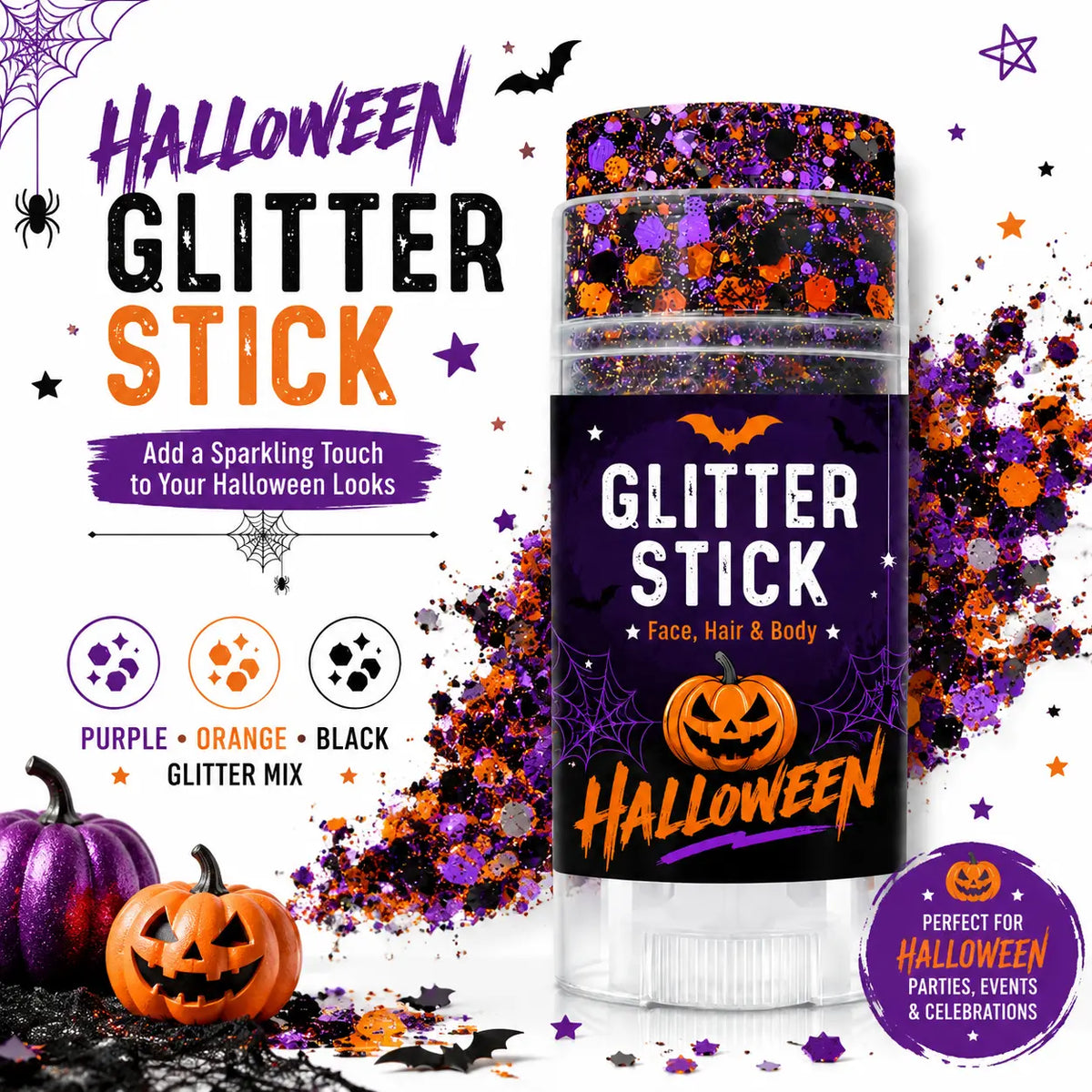 🎃 Halloween Glitter Stick – Sparkle Makeup for Face, Hair & Body | Easy Glitter Glow for Parties & Festivals