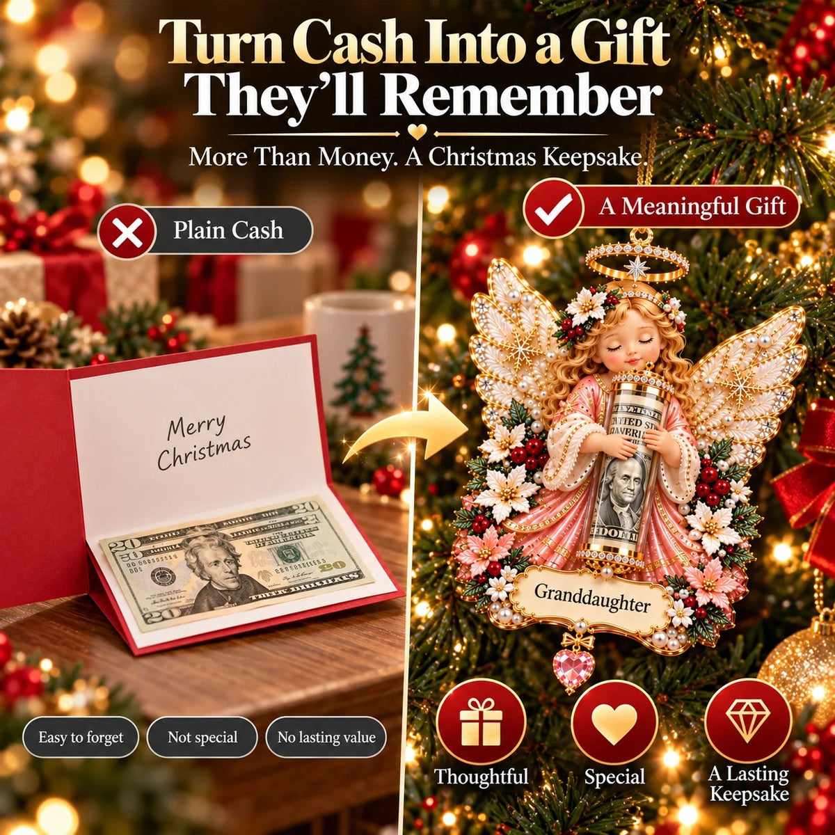 ⏰ LAST DAY SALE 49% OFF! 👼💵 3D Angel Christmas Cash Gift Ornament – Holiday Money Holder Keepsake ✨