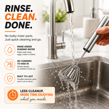 🥚 Push & Spin Manual Whisk – Automatic Rotary Egg Beater, No Battery Handheld Mixer for Baking, Cooking & Meal Prep
