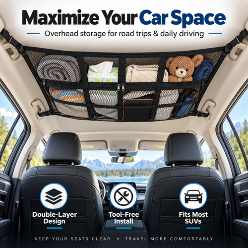 🎁Double-Layer Car Ceiling Cargo Net Storage Organizer