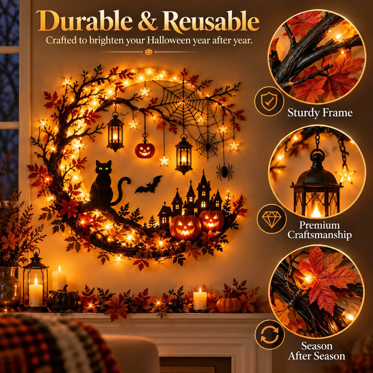 🌙🎃 Halloween Crescent Moon Lighted Wall Decor ✨