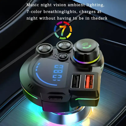 🚗 20W Bluetooth 5.3 FM Transmitter Car Charger – Fast Charging, Hands-Free Calls & RGB Ambient Lighting