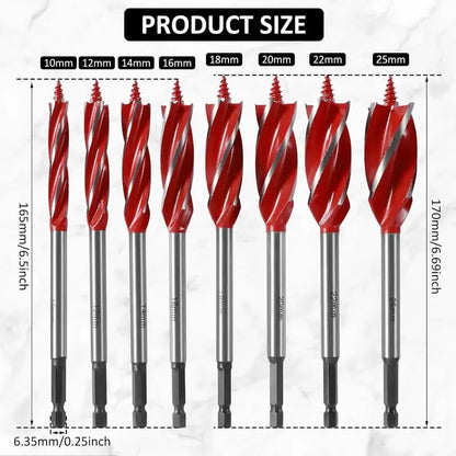 💯8PCS High Carbon Steel Wood Drill Bits Set, 4-Flute Hex Shank Wood Boring Bits 10-25mm for Timber Plastic Drilling 🛠️