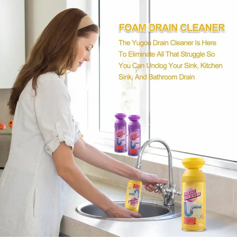 Household Safe Foam Mousse Drain Cleaner - Clog Remover, Deodorizer for Kitchen Drains and Sinks