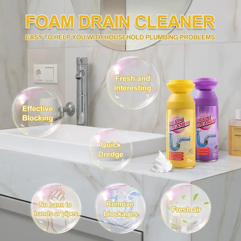 Household Safe Foam Mousse Drain Cleaner - Clog Remover, Deodorizer for Kitchen Drains and Sinks