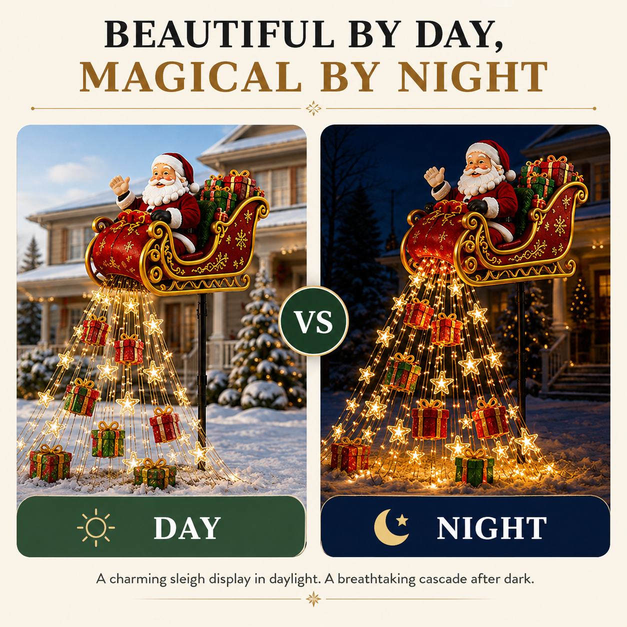 🎅✨ 2026 New Santa's Flying Sleigh Gift Cascade – Solar Christmas Garden Light